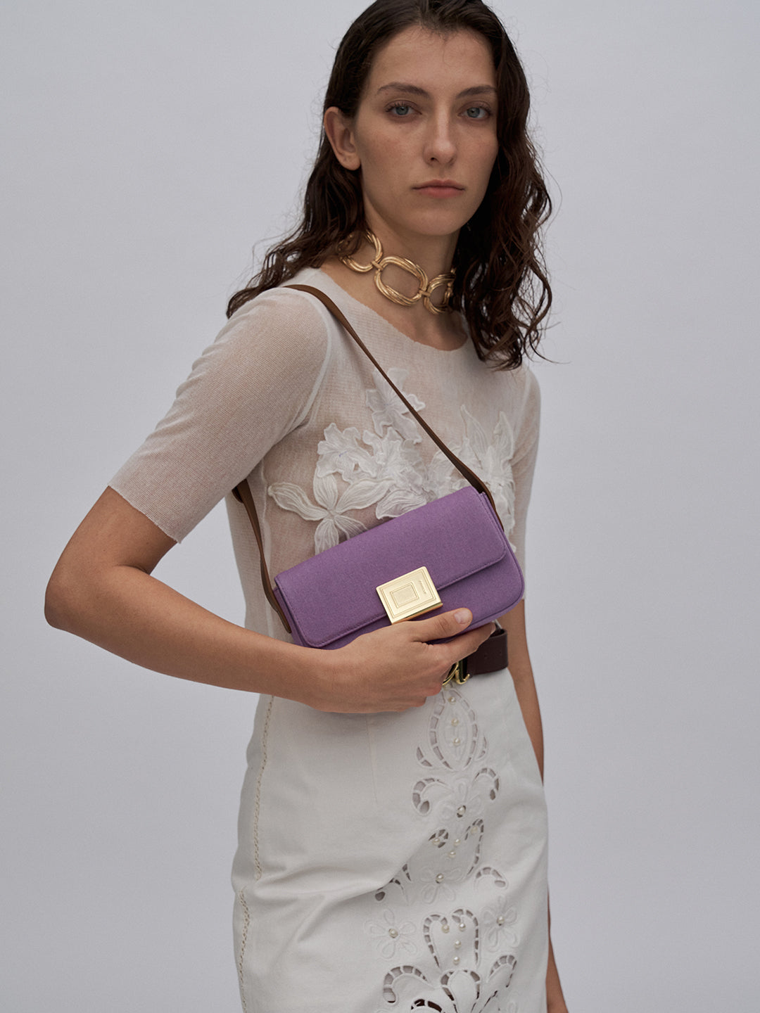 Tannin Book Lock Baguette Bag-S