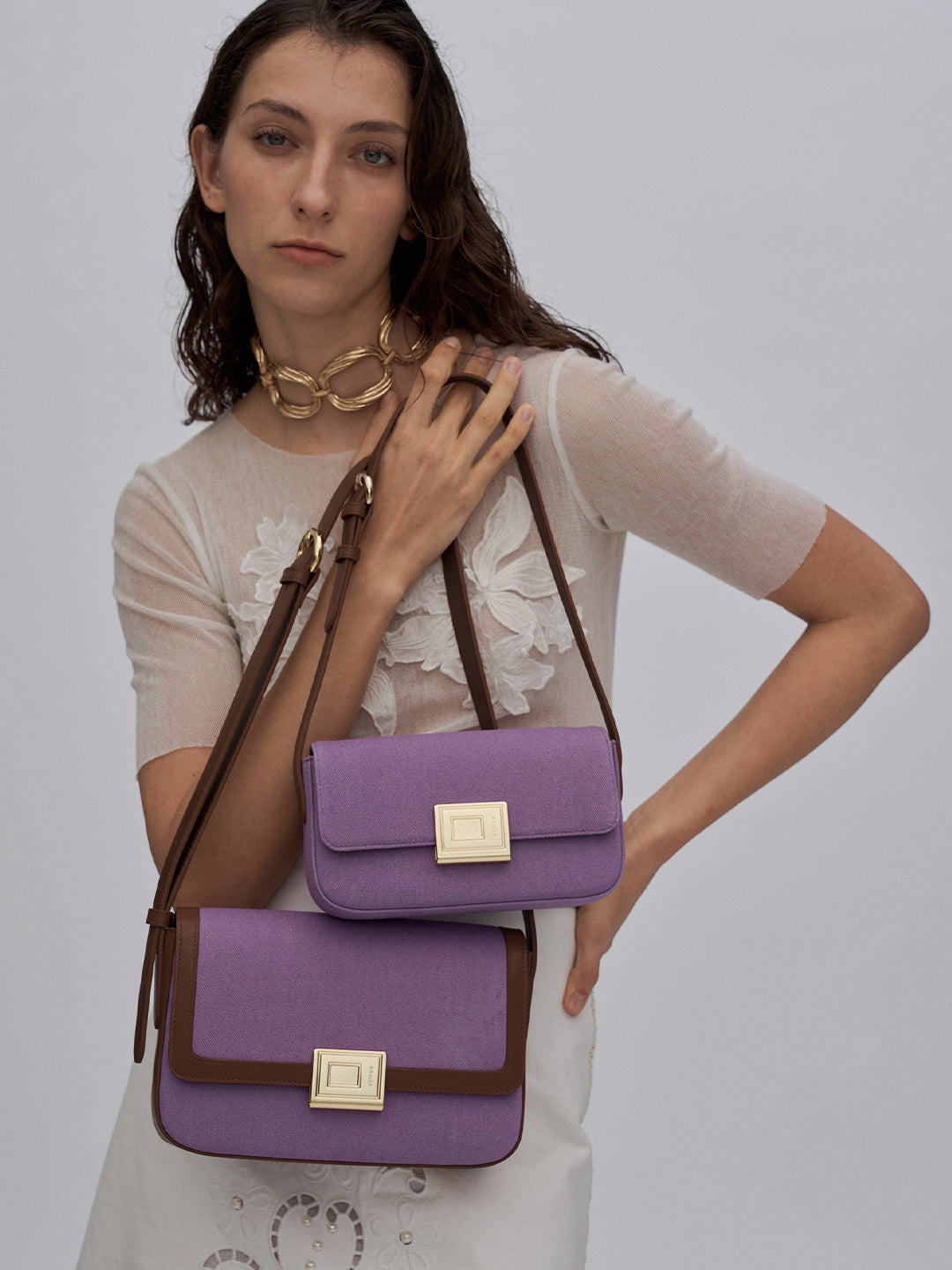 Tannin Book Lock Baguette Bag-S