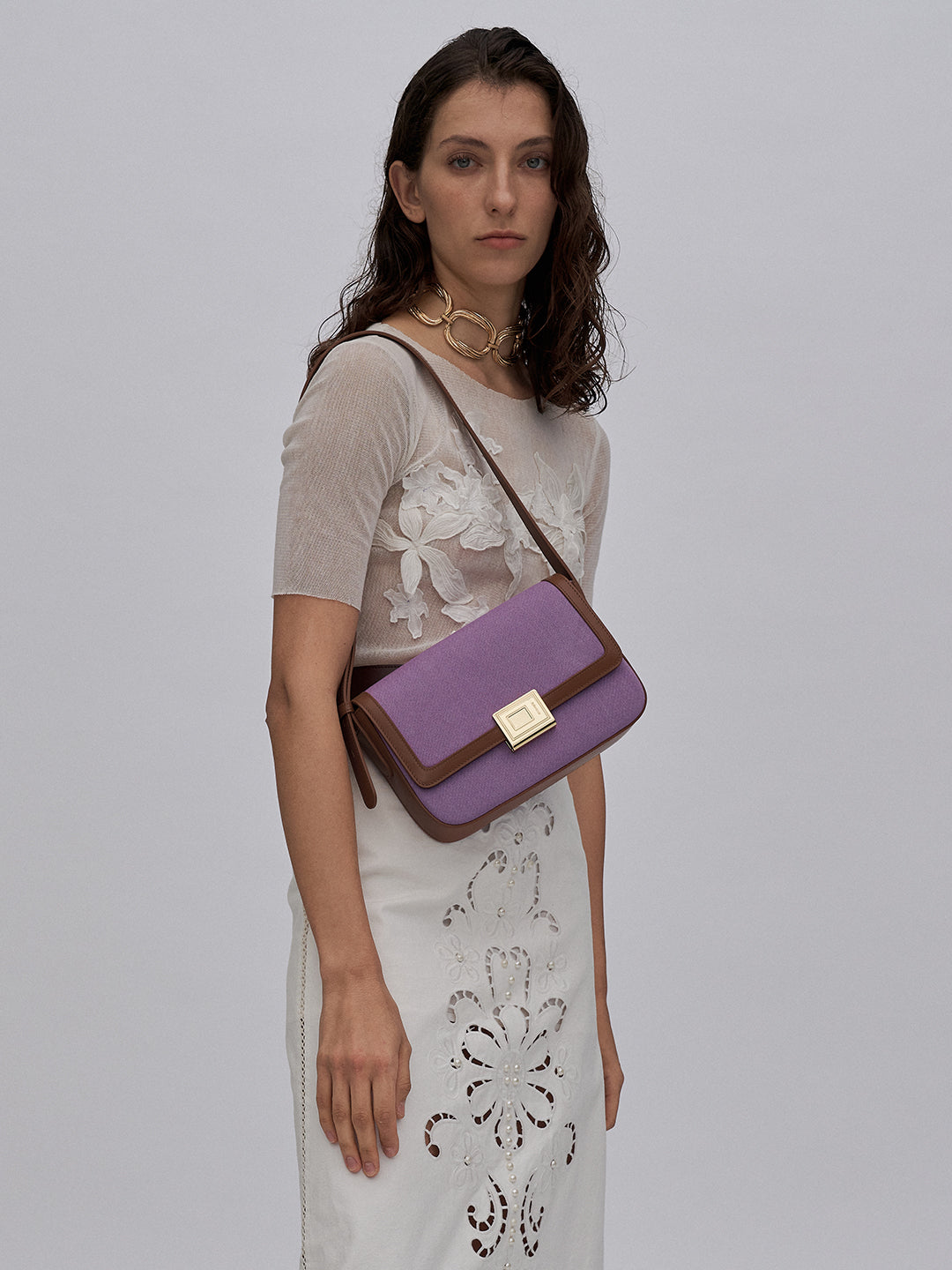 Tannin Book Lock Baguette Bag-Big